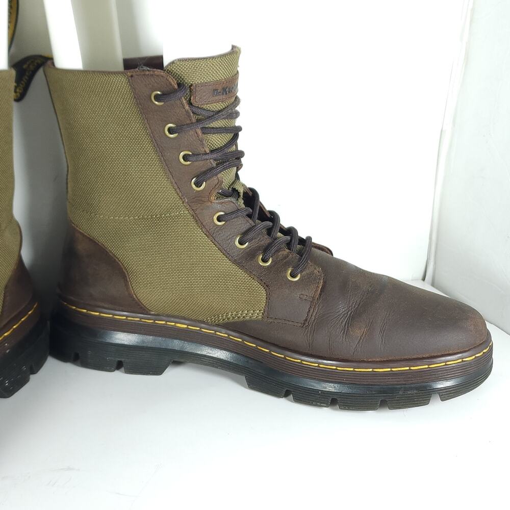 Dr. Martens Combs II Men's US11 Brown Leather Canvas Lace-Up Combat Boots - Picture 7 of 14